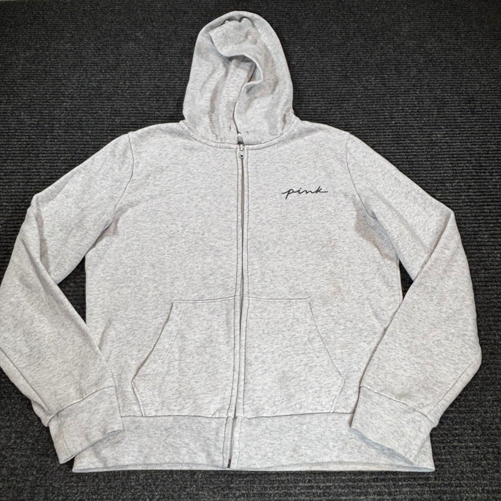 PINK‎ Victoria's Secret Grey Full Zip Hoodie Love Pink Graphic Womens Small